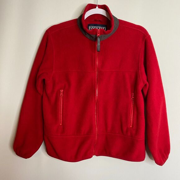 VTG Lands' End Red Polartec Full Zip Fleece Jacket Pockets Womens Size M(10-12) - Picture 2 of 12